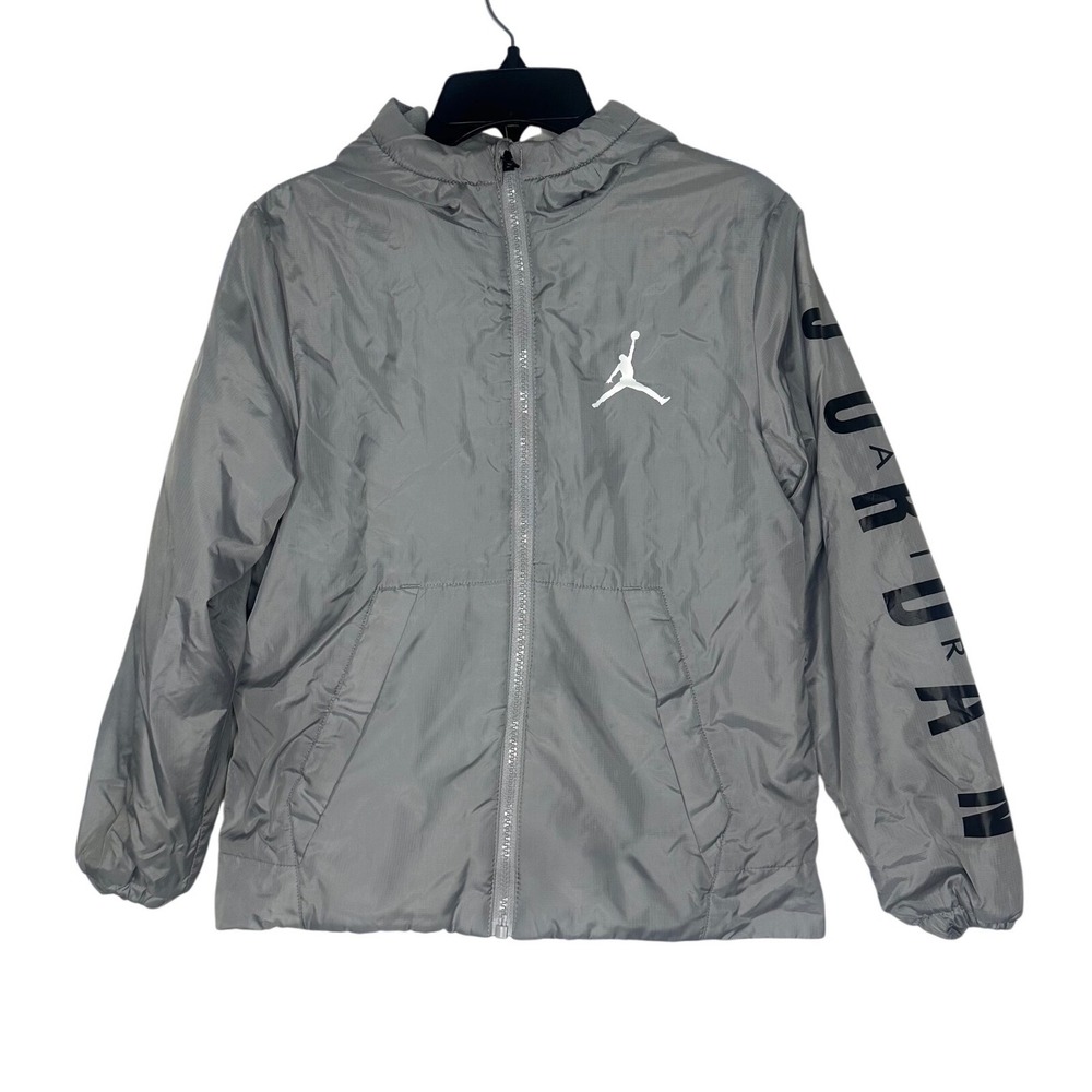 AIR JORDAN BOYS THERMA WINDBREAKER FULL ZIP JACKET Size Small 8-10 Years Gray‎
